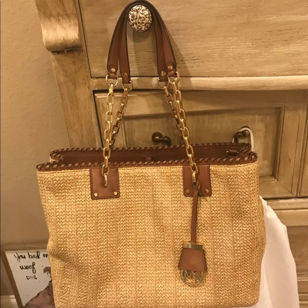 MK straw shoulder bag